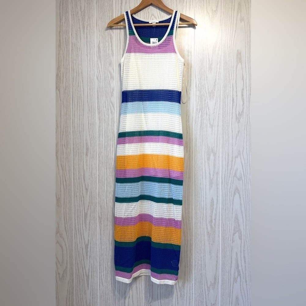 Bar III Sunny Days Multicolor Striped Crochet Knit Maxi Dress Size S NWT